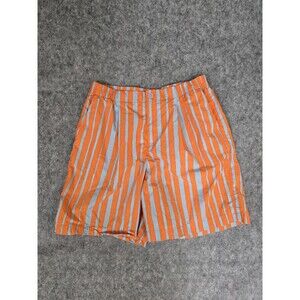 Marimekko x Uniqlo Shorts Womens Large Orange Blue Striped Bermuda Pleated